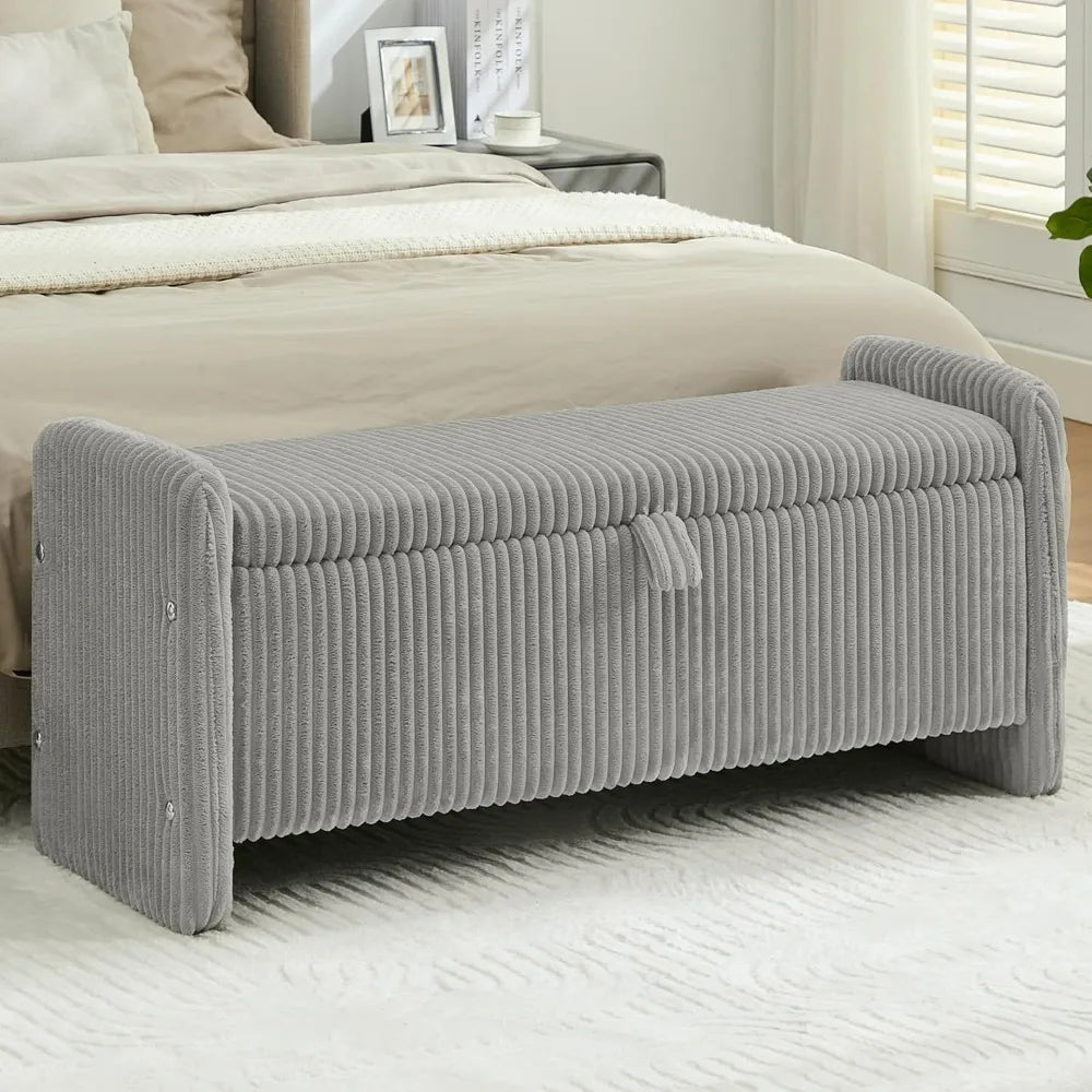 44'' Corduroy Storage Ottoman Bench, Upholstered End of Bed Storage Bench