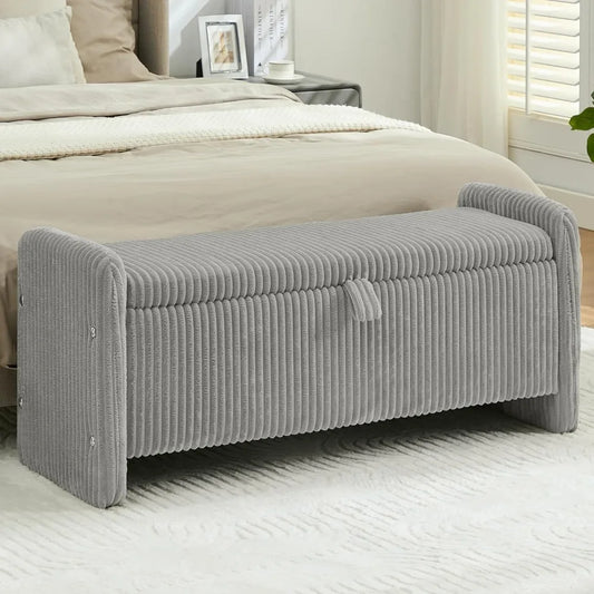44'' Corduroy Storage Ottoman Bench, Upholstered End of Bed Storage Bench