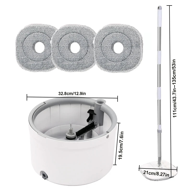 Round Flat Mop Bucket Set with Adjustable Handle–Dirty/Clean Water Separation Spin Mop and Bucket