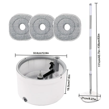 Round Flat Mop Bucket Set with Adjustable Handle–Dirty/Clean Water Separation Spin Mop and Bucket