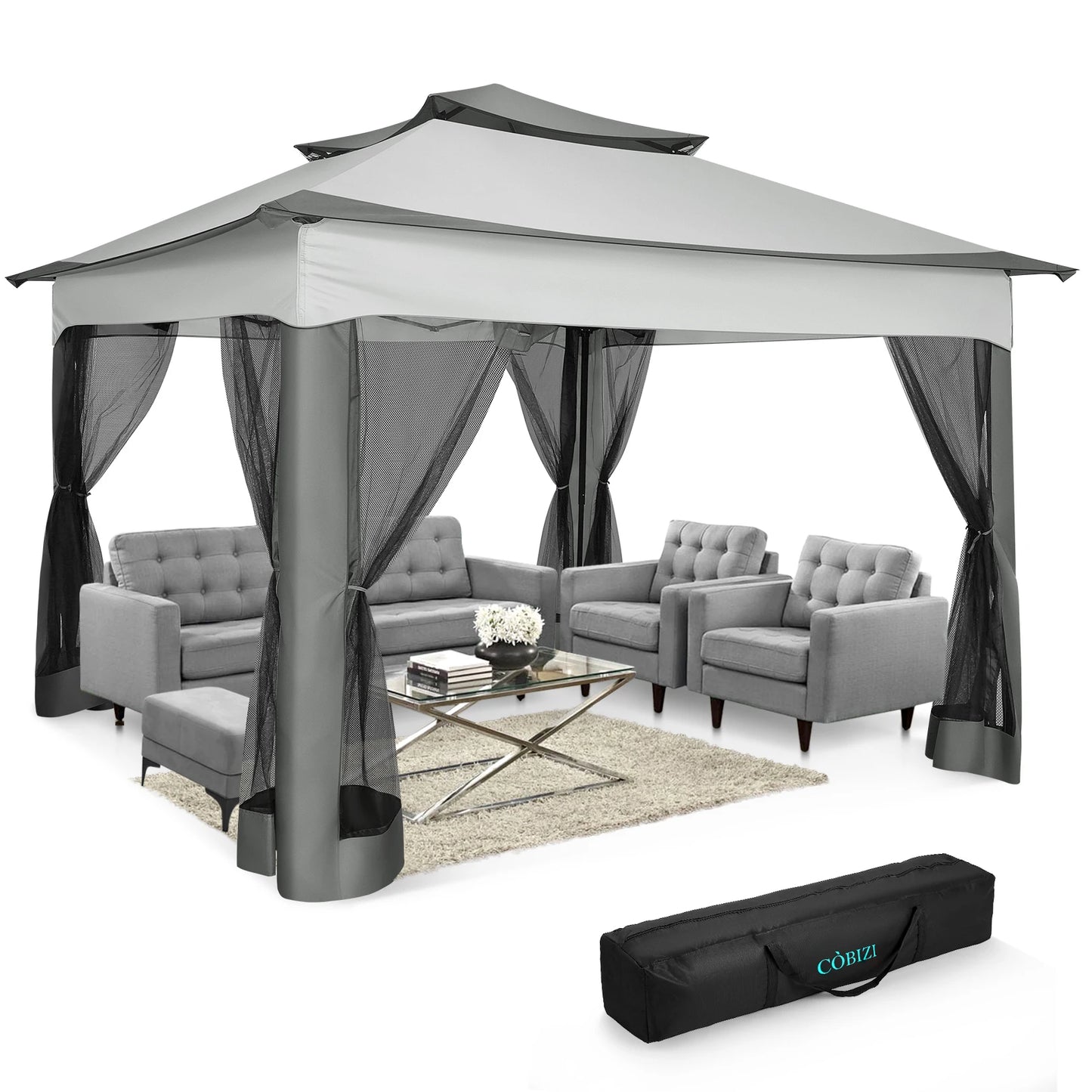 11x11ft Pop Up Pavilion with Mosquito Netting Outdoor Canopy Tent with Carry Bag
