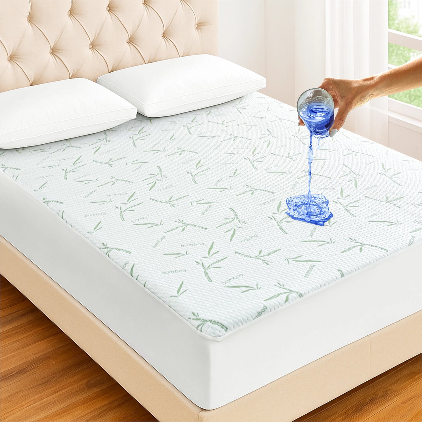 Mattress Protector, Cooling from Bamboo Viscose, 100% Waterproof - Fitted Sheet Style, Deep Pocket