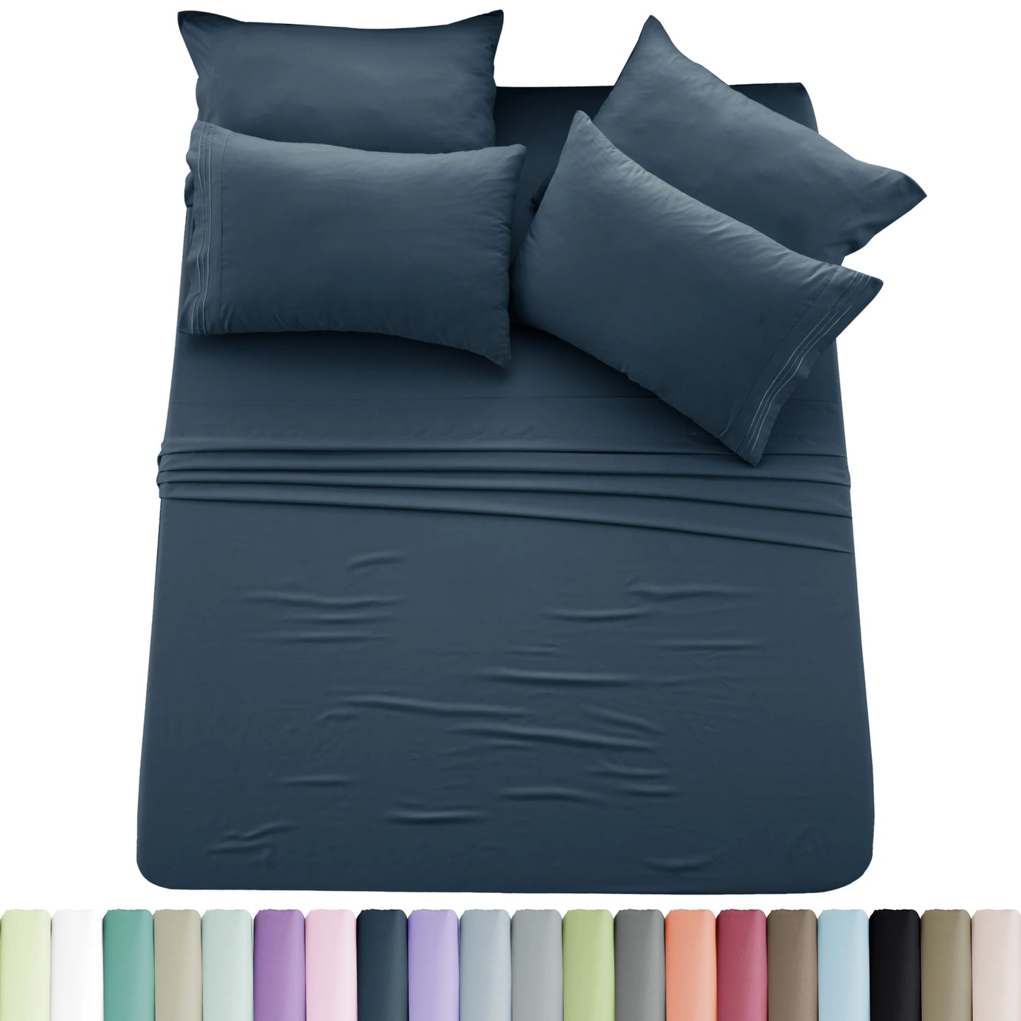 Lux Décor 6pc Solid Sheet Set - Brushed Microfiber Bed Sheets 16 Inches Deep Pockets
