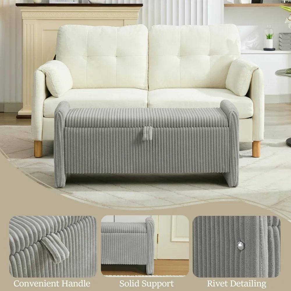 44'' Corduroy Storage Ottoman Bench, Upholstered End of Bed Storage Bench