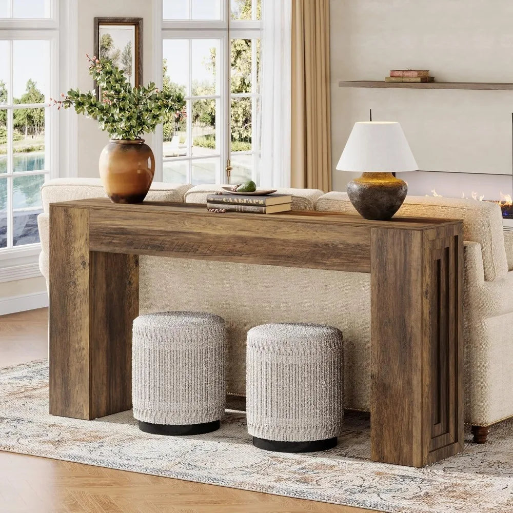 Entryway Table, 63-Inch Farmhouse Console Table Narrow Sofa Table