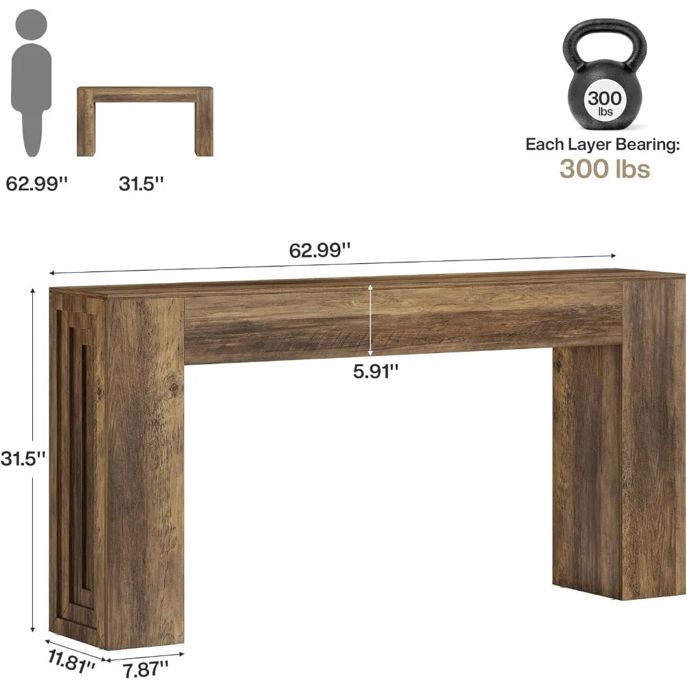 Entryway Table, 63-Inch Farmhouse Console Table Narrow Sofa Table