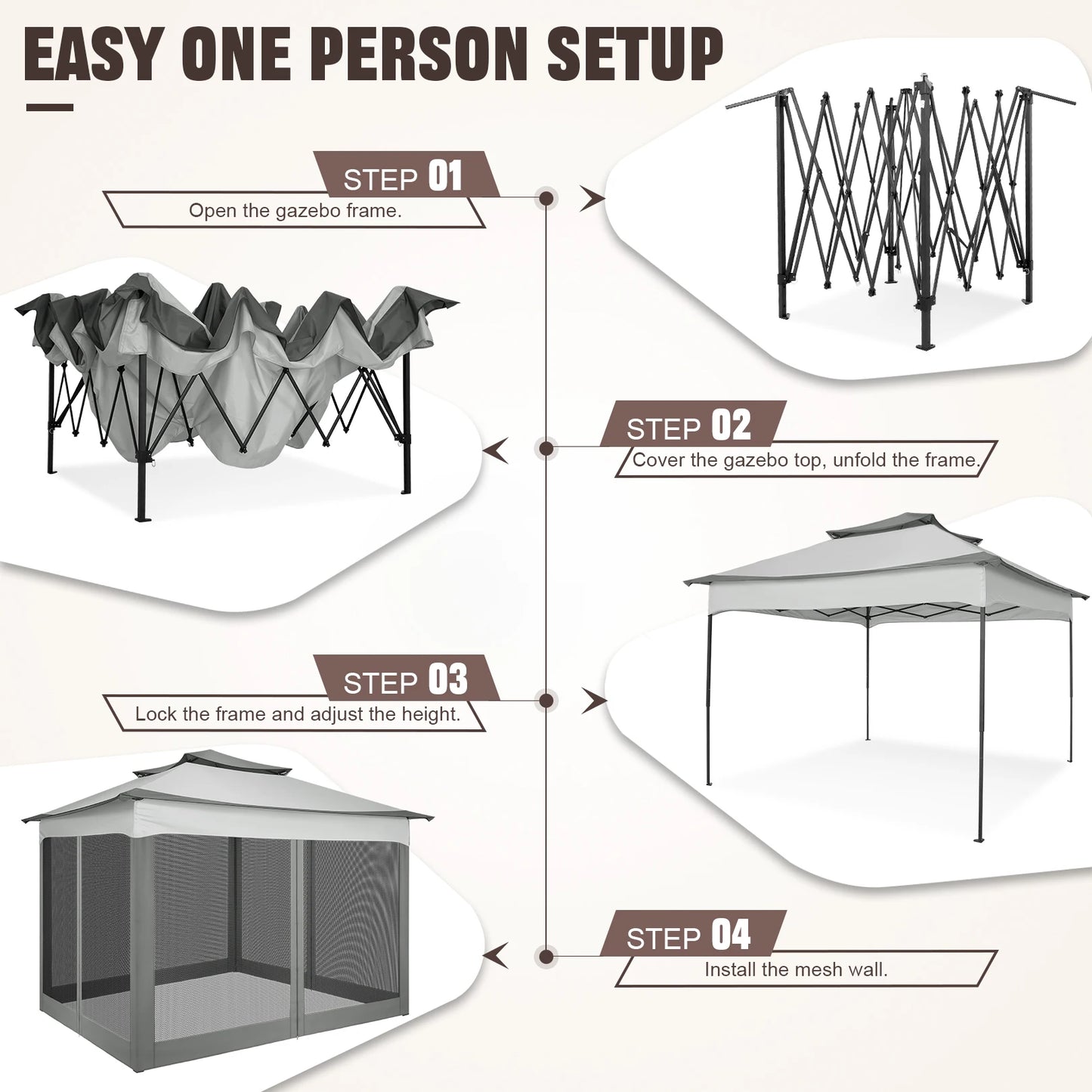 11x11ft Pop Up Pavilion with Mosquito Netting Outdoor Canopy Tent with Carry Bag