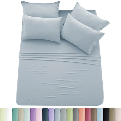 Lux Décor 6pc Solid Sheet Set - Brushed Microfiber Bed Sheets 16 Inches Deep Pockets