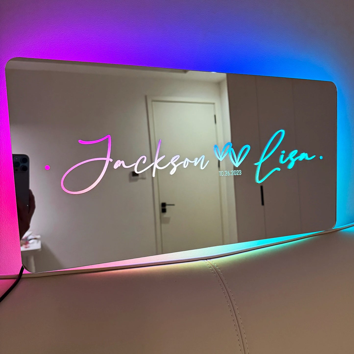 Custom Couple Name LED Mirror Light - Personalized Neon Nightlight
