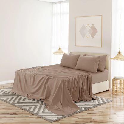 Lux Décor 6pc Solid Sheet Set - Brushed Microfiber Bed Sheets 16 Inches Deep Pockets