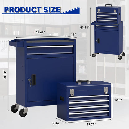 Tool Cabinet with Universal Lockable Wheels with Detachable Top Box for Workshop