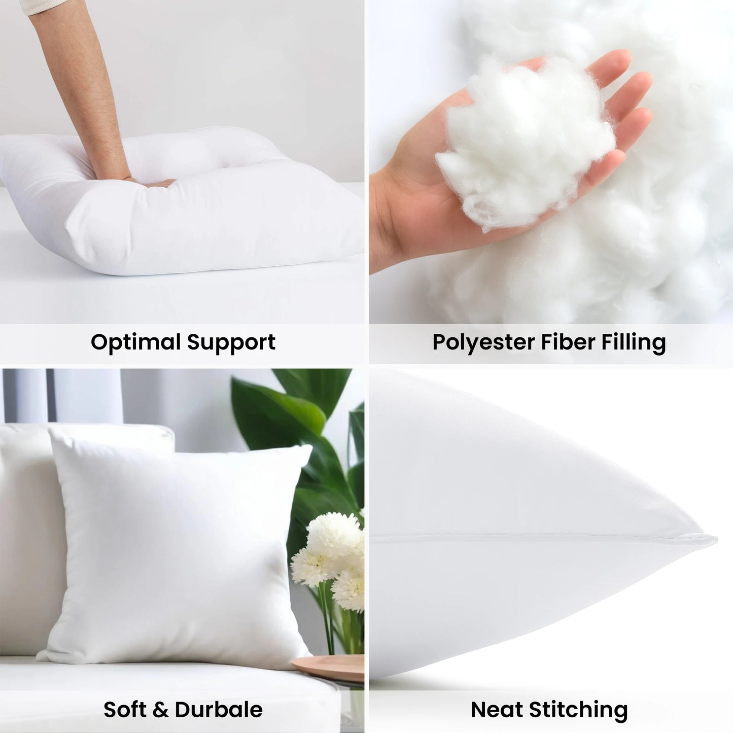 Set of 4 Soft Square Cushions with Fluffy throw pillow inserts