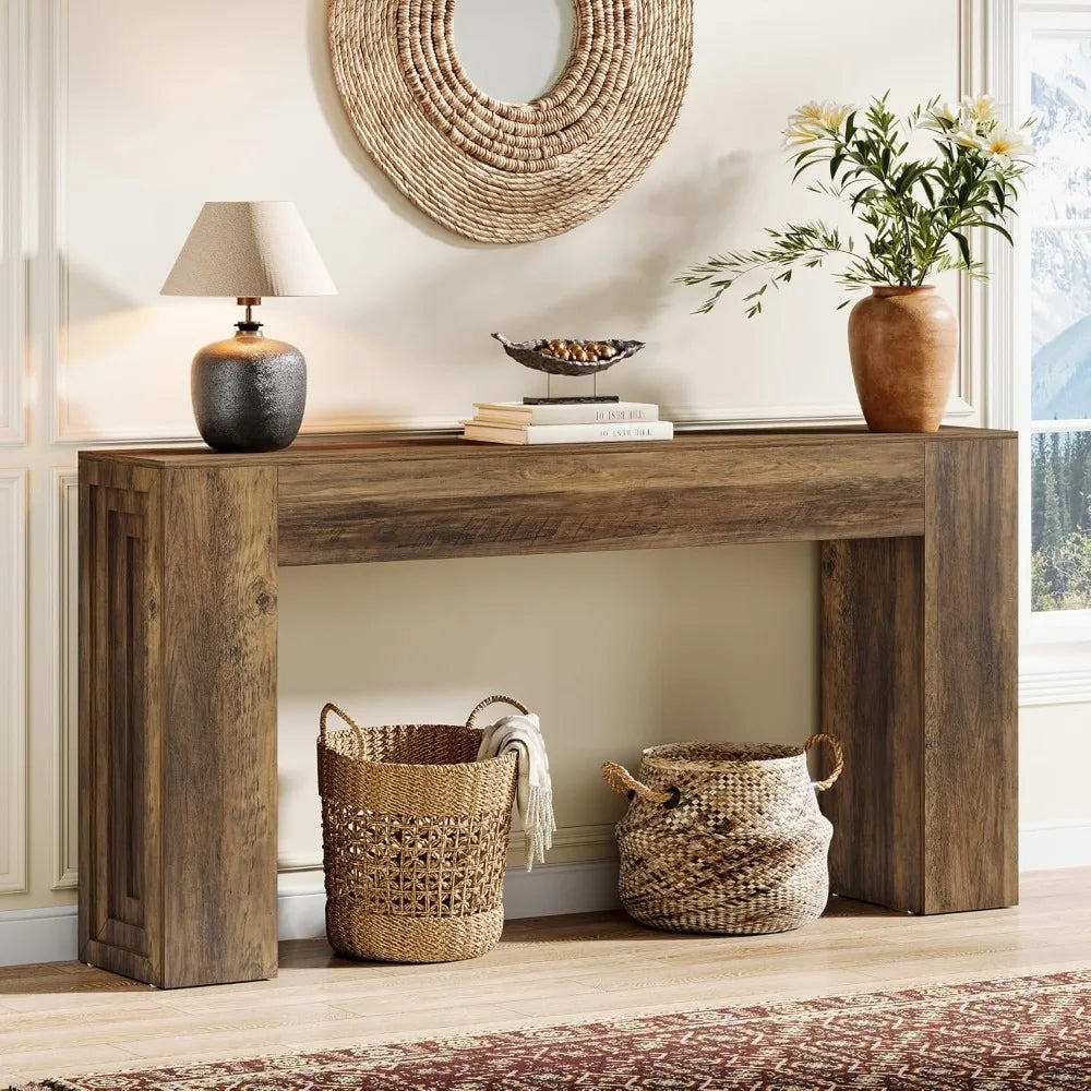 Entryway Table, 63-Inch Farmhouse Console Table Narrow Sofa Table