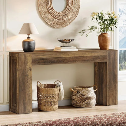 Entryway Table, 63-Inch Farmhouse Console Table Narrow Sofa Table