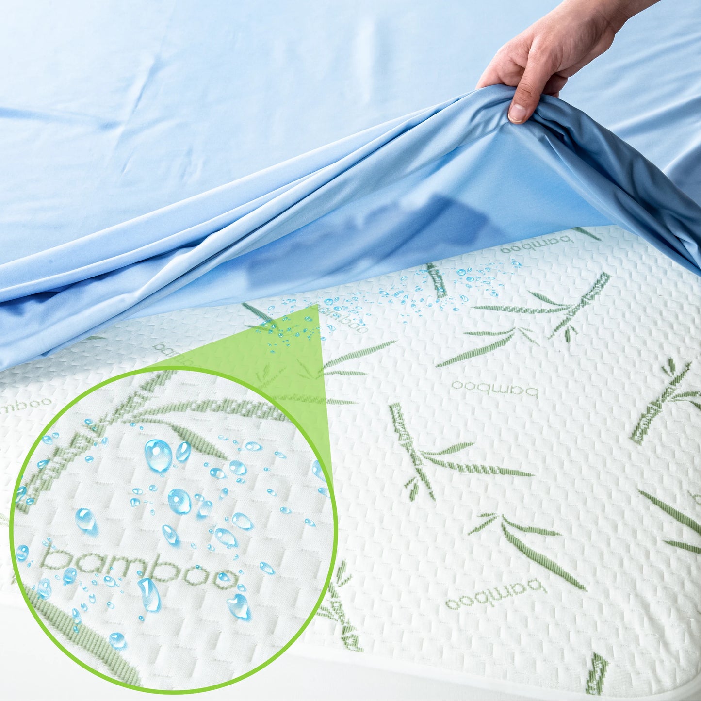 Mattress Protector, Cooling from Bamboo Viscose, 100% Waterproof - Fitted Sheet Style, Deep Pocket