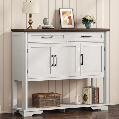 47.2 Inches Farmhouse Buffet Cabinet w/2 Drawers and 3 Doors, Open Storage Shelf, Adjustable Shelves