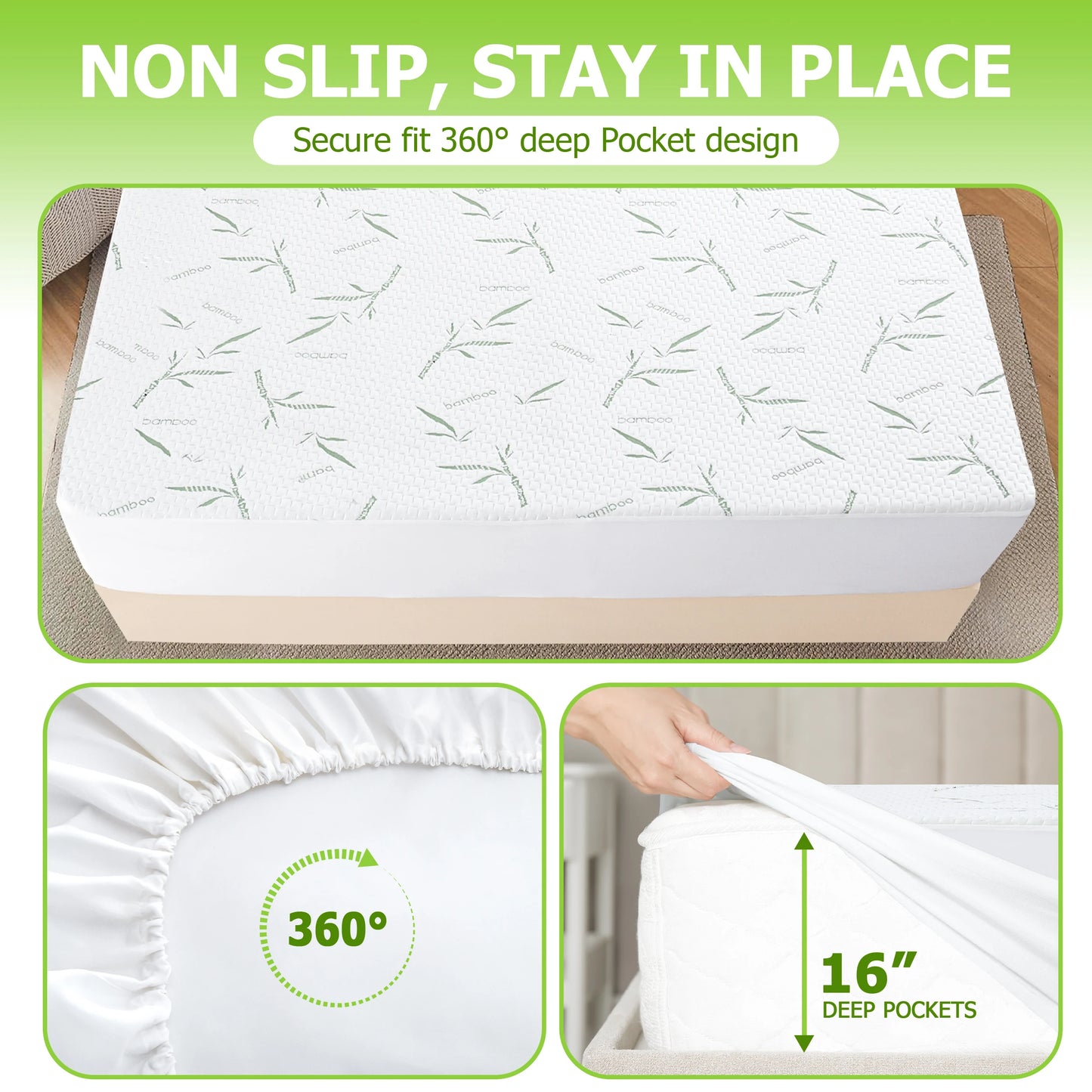 Mattress Protector, Cooling from Bamboo Viscose, 100% Waterproof - Fitted Sheet Style, Deep Pocket