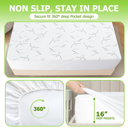 Mattress Protector, Cooling from Bamboo Viscose, 100% Waterproof - Fitted Sheet Style, Deep Pocket