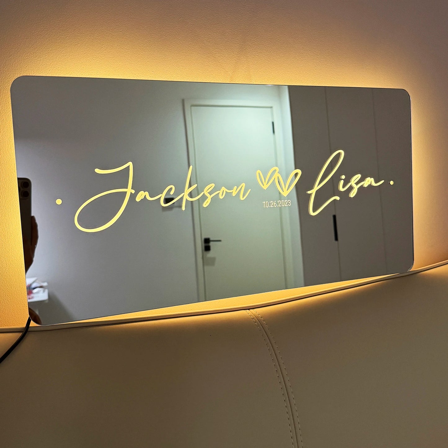 Custom Couple Name LED Mirror Light - Personalized Neon Nightlight