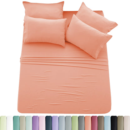 Lux Décor 6pc Solid Sheet Set - Brushed Microfiber Bed Sheets 16 Inches Deep Pockets