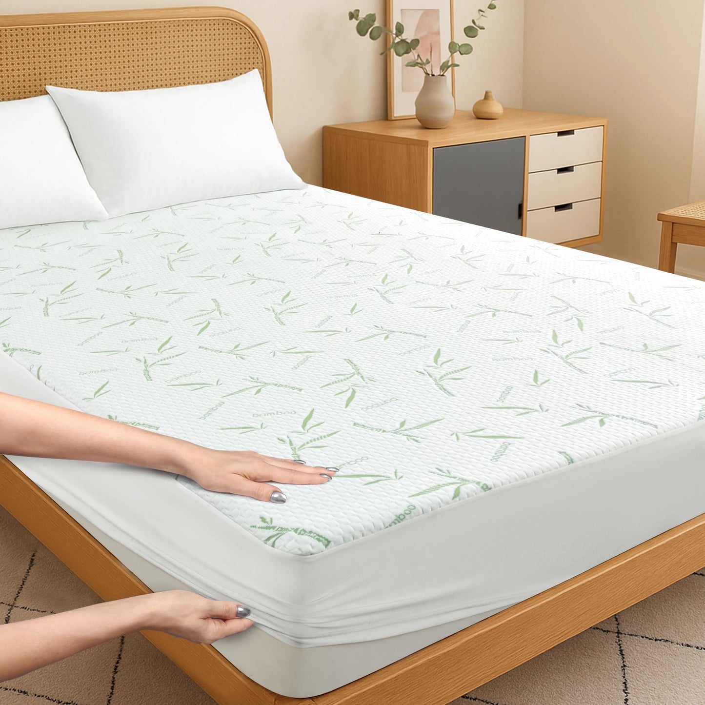 Mattress Protector, Cooling from Bamboo Viscose, 100% Waterproof - Fitted Sheet Style, Deep Pocket