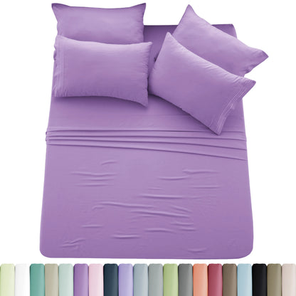 Lux Décor 6pc Solid Sheet Set - Brushed Microfiber Bed Sheets 16 Inches Deep Pockets