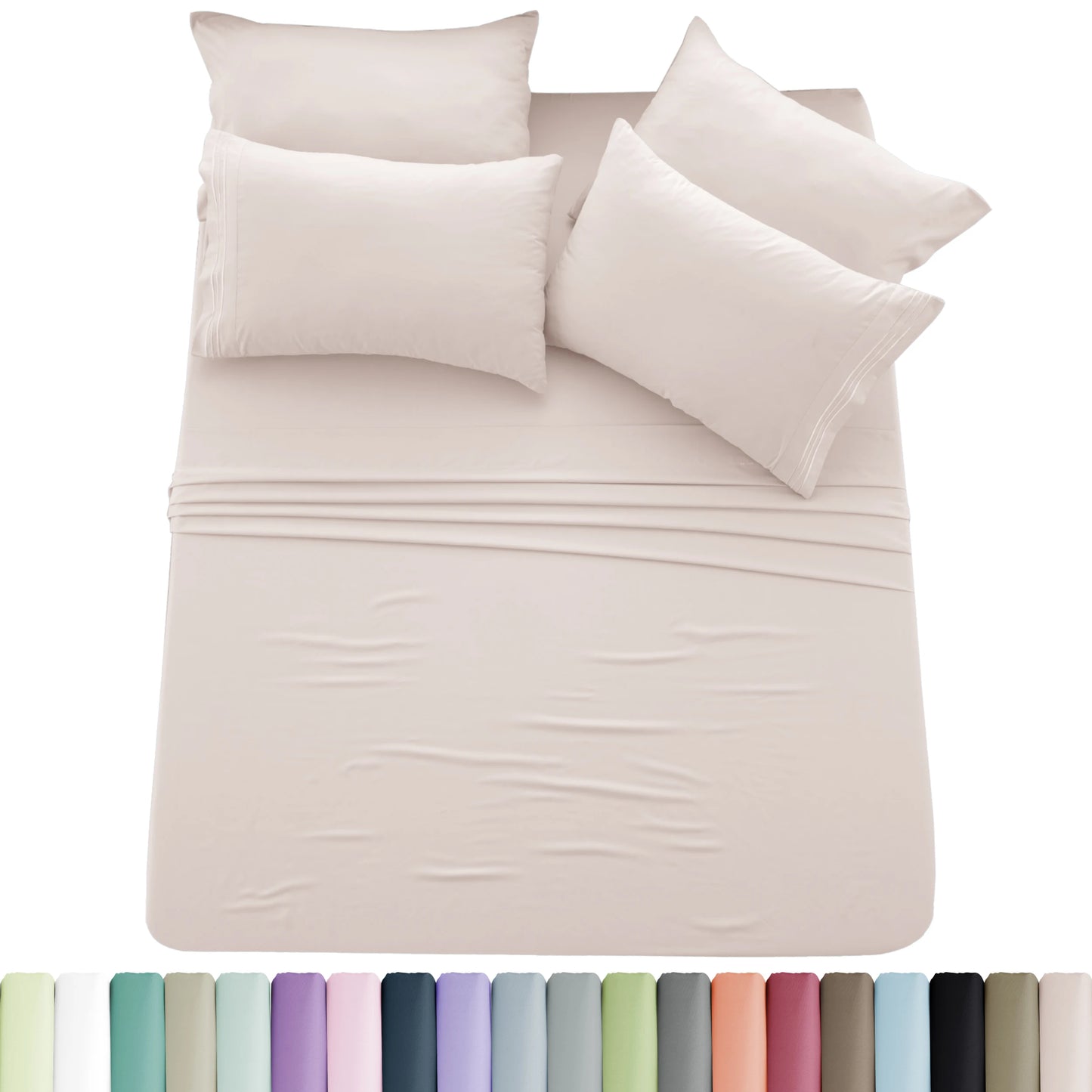 Lux Décor 6pc Solid Sheet Set - Brushed Microfiber Bed Sheets 16 Inches Deep Pockets