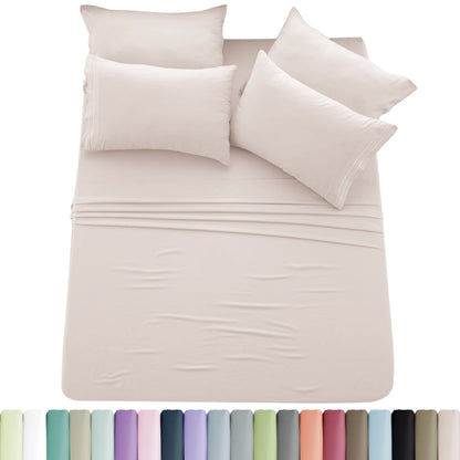 Lux Décor 6pc Solid Sheet Set - Brushed Microfiber Bed Sheets 16 Inches Deep Pockets