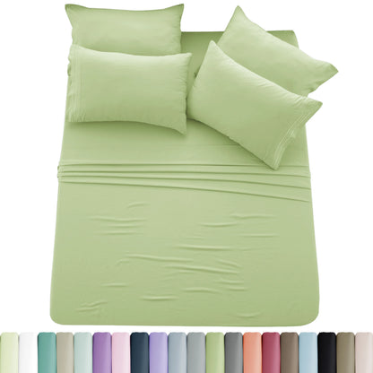 Lux Décor 6pc Solid Sheet Set - Brushed Microfiber Bed Sheets 16 Inches Deep Pockets