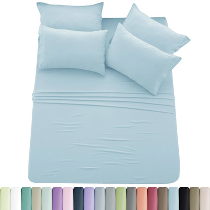 Lux Décor 6pc Solid Sheet Set - Brushed Microfiber Bed Sheets 16 Inches Deep Pockets