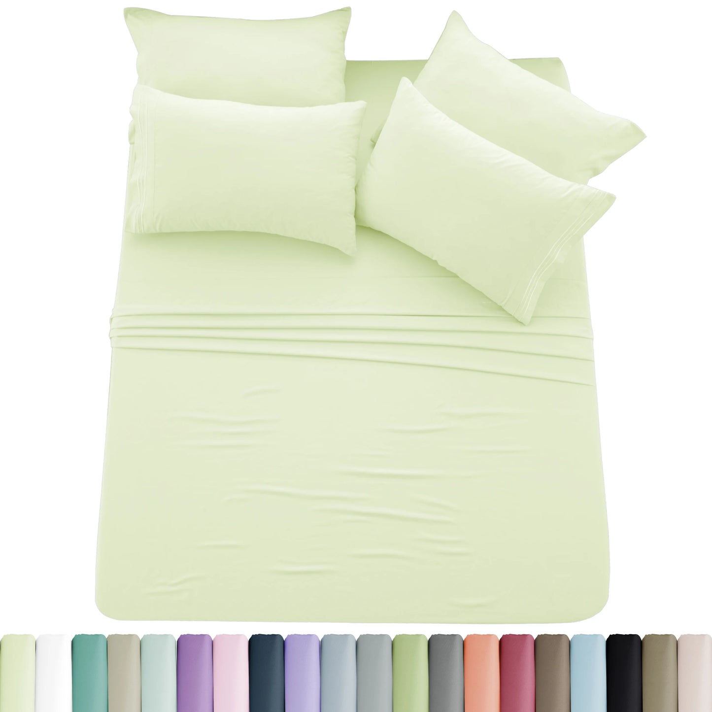Lux Décor 6pc Solid Sheet Set - Brushed Microfiber Bed Sheets 16 Inches Deep Pockets