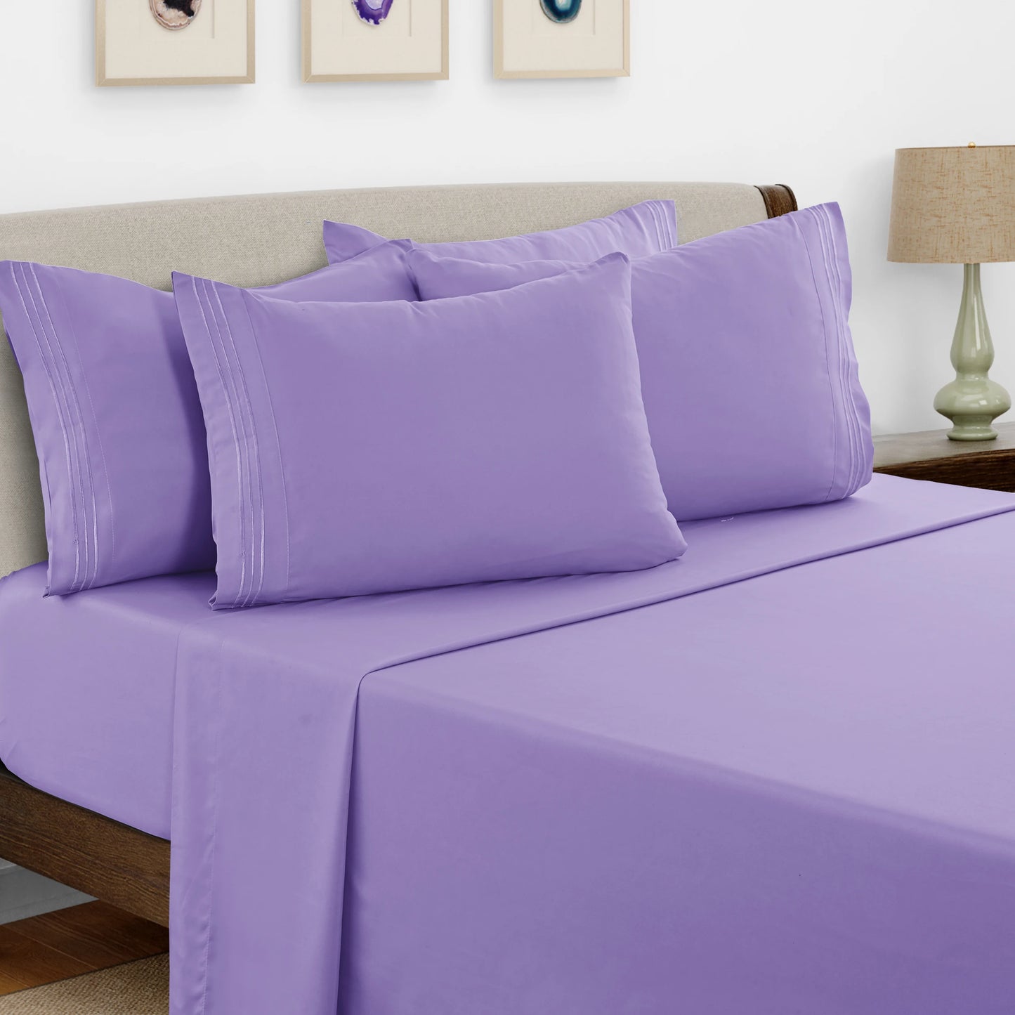 Lux Décor 6pc Solid Sheet Set - Brushed Microfiber Bed Sheets 16 Inches Deep Pockets
