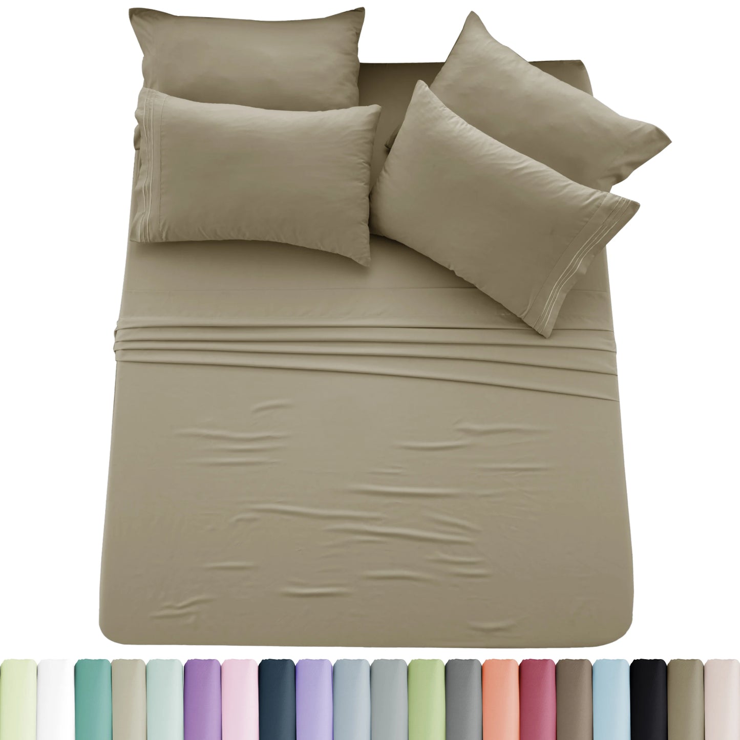 Lux Décor 6pc Solid Sheet Set - Brushed Microfiber Bed Sheets 16 Inches Deep Pockets