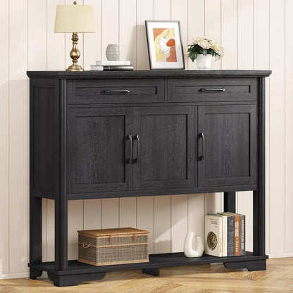 47.2 Inches Farmhouse Buffet Cabinet w/2 Drawers and 3 Doors, Open Storage Shelf, Adjustable Shelves