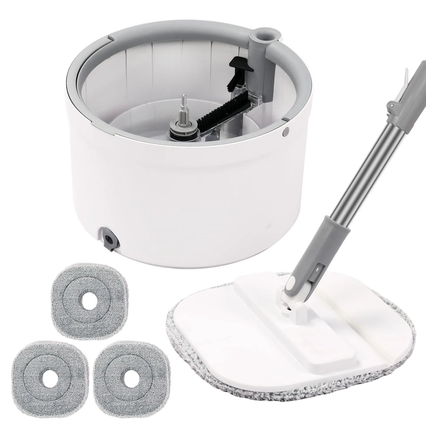 Round Flat Mop Bucket Set with Adjustable Handle–Dirty/Clean Water Separation Spin Mop and Bucket