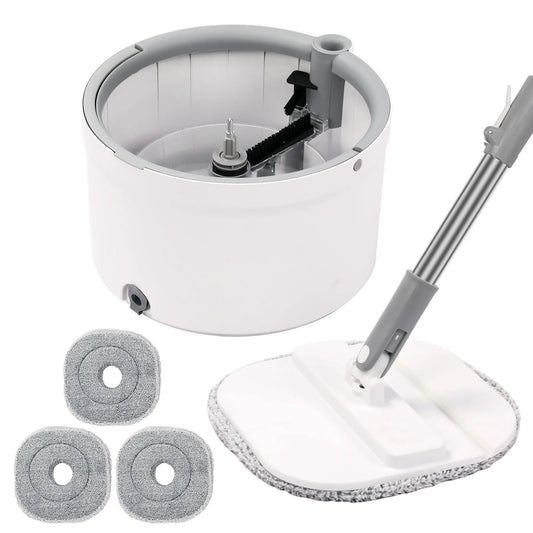 Round Flat Mop Bucket Set with Adjustable Handle–Dirty/Clean Water Separation Spin Mop and Bucket