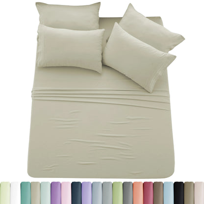 Lux Décor 6pc Solid Sheet Set - Brushed Microfiber Bed Sheets 16 Inches Deep Pockets