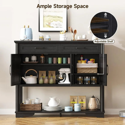 47.2 Inches Farmhouse Buffet Cabinet w/2 Drawers and 3 Doors, Open Storage Shelf, Adjustable Shelves