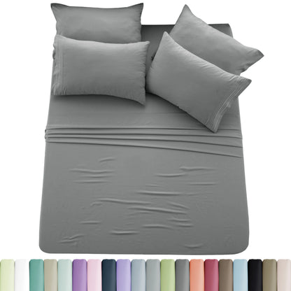 Lux Décor 6pc Solid Sheet Set - Brushed Microfiber Bed Sheets 16 Inches Deep Pockets