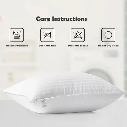 Stripe Pillows Set of 2 – Down Alternative Bed Pillows for Sleeping – Soft & Supportive Hotel Quality
