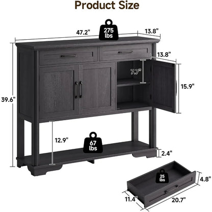 47.2 Inches Farmhouse Buffet Cabinet w/2 Drawers and 3 Doors, Open Storage Shelf, Adjustable Shelves