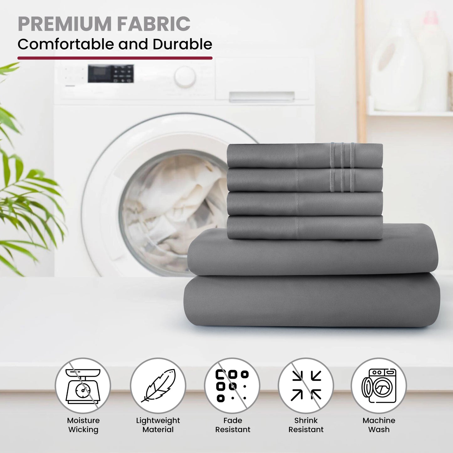 Lux Décor 6pc Solid Sheet Set - Brushed Microfiber Bed Sheets 16 Inches Deep Pockets
