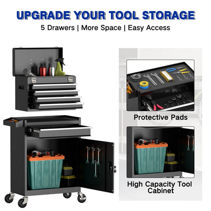 Tool Cabinet with Universal Lockable Wheels with Detachable Top Box for Workshop