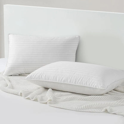 Stripe Pillows Set of 2 – Down Alternative Bed Pillows for Sleeping – Soft & Supportive Hotel Quality