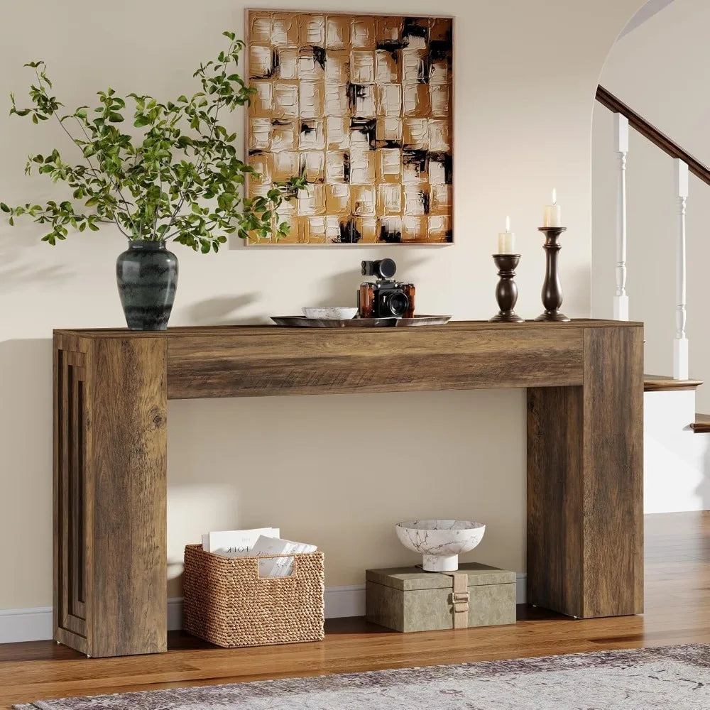 Entryway Table, 63-Inch Farmhouse Console Table Narrow Sofa Table