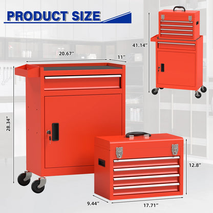 Tool Cabinet with Universal Lockable Wheels with Detachable Top Box for Workshop