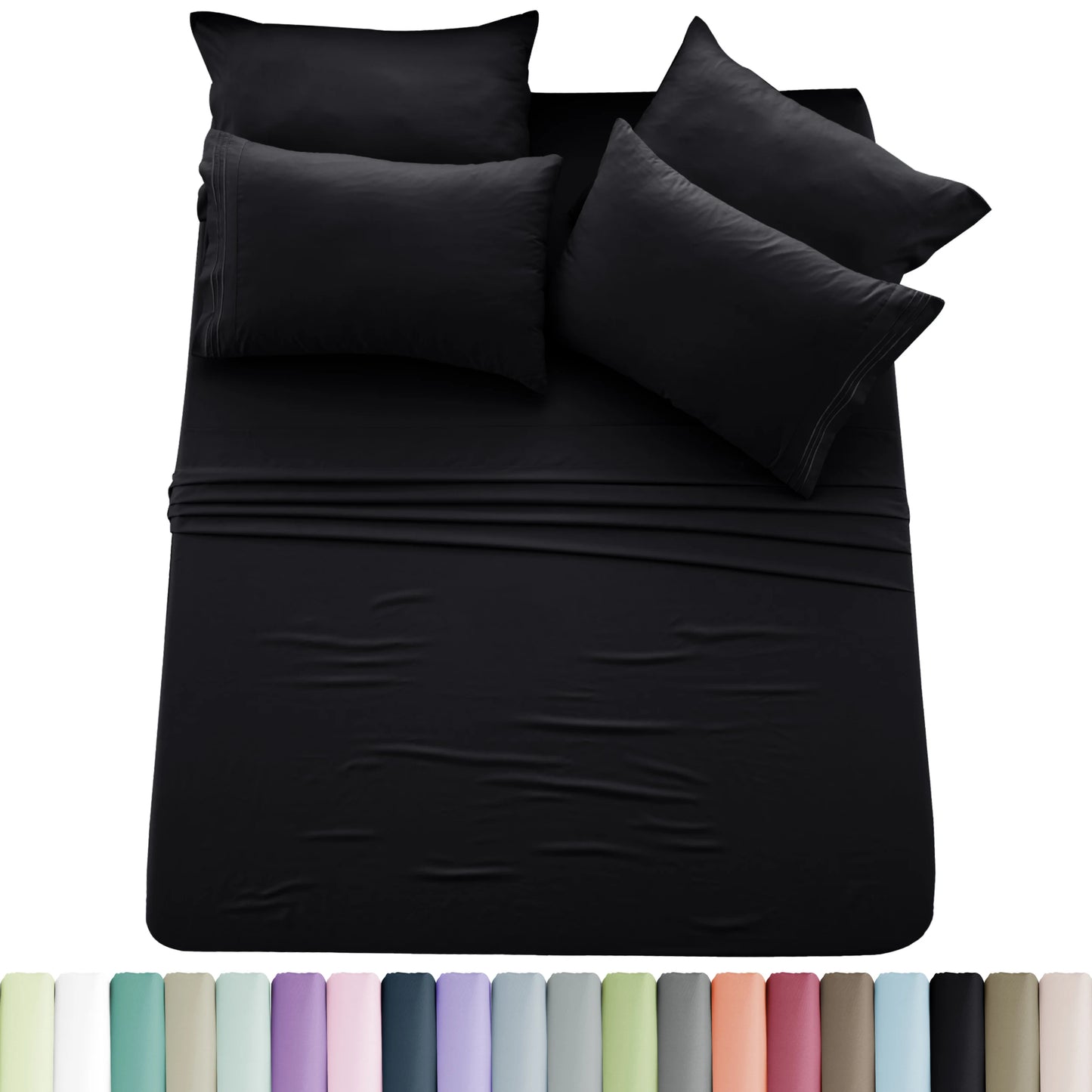 Lux Décor 6pc Solid Sheet Set - Brushed Microfiber Bed Sheets 16 Inches Deep Pockets