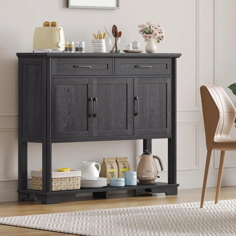 47.2 Inches Farmhouse Buffet Cabinet w/2 Drawers and 3 Doors, Open Storage Shelf, Adjustable Shelves