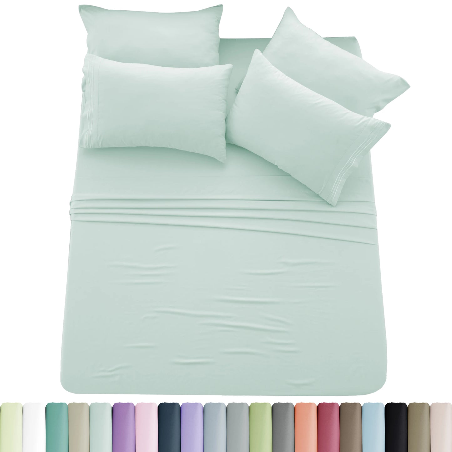 Lux Décor 6pc Solid Sheet Set - Brushed Microfiber Bed Sheets 16 Inches Deep Pockets