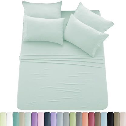 Lux Décor 6pc Solid Sheet Set - Brushed Microfiber Bed Sheets 16 Inches Deep Pockets